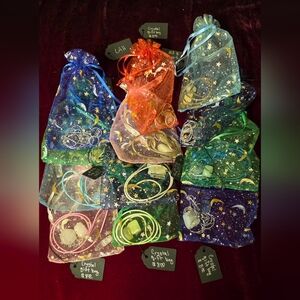 Twelve Starry Organza Gift Bags With Assorted Polished Gemstones And Necklace